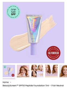 Naked Sunday beauty screen peptide foundation tint SPF 50. Shade 4